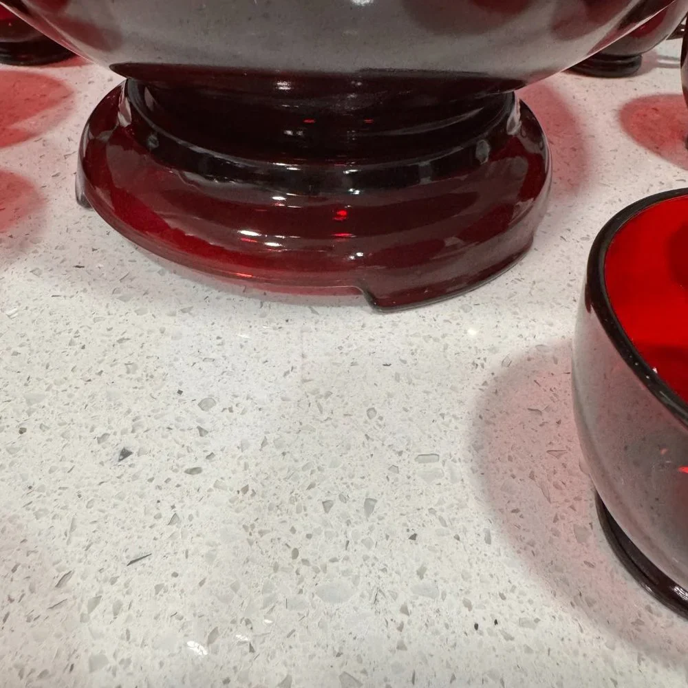 Vintage Anchor Glass Hocking Royal Ruby Punch Bowl Base Cups Party Set Serving